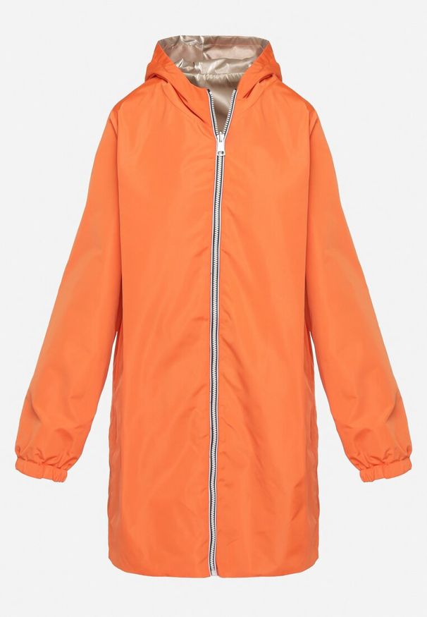 Born2be - Pomarańczowa Kurtka Dwustronna z Nieodpinanym Kapturem i Metalicznym Efektem Lirednil. Kolor: pomarańczowy. Wzór: gładki. Styl: elegancki