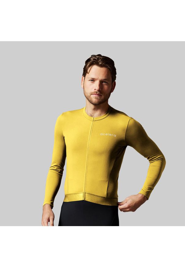 ACELERA - Męska koszulka kolarska Thermo Fleece z długim rękawem. Kolor: żółty. Materiał: polar. Długość rękawa: długi rękaw. Długość: długie. Sport: kolarstwo