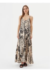 Maaji Sukienka letnia Sepia Fiori Lily PT1930CLD001 Beżowy Relaxed Fit. Kolor: beżowy. Materiał: len. Sezon: lato