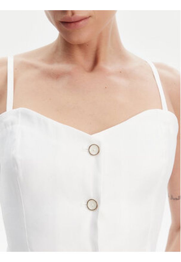 Guess Top W5GH0L WH5L2 Biały Regular Fit. Kolor: biały. Materiał: len