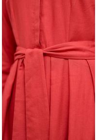 Marie Zélie - Sukienka Leandra czerwień. Typ kołnierza: kokarda. Kolor: czerwony. Materiał: bawełna, wiskoza, tkanina, materiał. Długość rękawa: długi rękaw #8