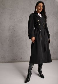 Renee - Czarny Płaszcz Trencz z Bawełny i Wiskozy z Wiązanym Paskiem i Klapą Lissien. Kolor: czarny. Materiał: wiskoza, bawełna #1