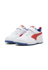 Puma - Dziecięce sneakersy PUMA Rebound V6 Lo PUMA White Fierce Red Clyde Royal Blue. Kolor: biały, czerwony, niebieski, wielokolorowy