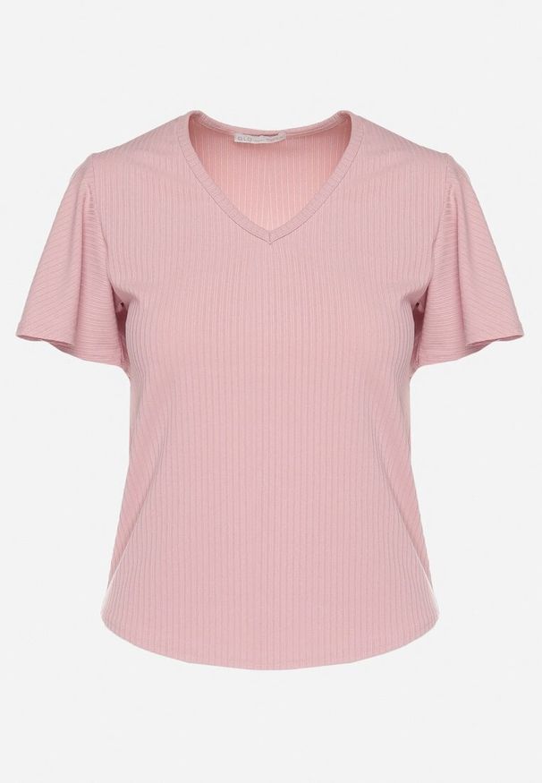 Born2be - Różowa Bluzka z Szerokimi Rękawami Sunevia. Okazja: na co dzień. Typ kołnierza: dekolt w kształcie V. Kolor: różowy. Materiał: jeans. Styl: elegancki, casual