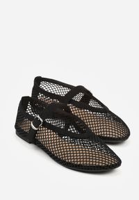 Renee - Czarne Balerinki Ozdobione Siateczką Arolamar. Okazja: na co dzień. Zapięcie: sprzączka. Kolor: czarny. Materiał: jeans. Wzór: aplikacja. Sezon: lato. Styl: casual, elegancki #7