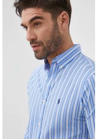 Polo Ralph Lauren koszula męska slim z kołnierzykiem button-down. Typ kołnierza: polo, button down. Kolor: niebieski. Materiał: tkanina