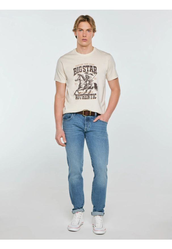 Big-Star - Koszulka męska z linii Authentic z nadrukiem perłowa Patter 103. Okazja: na co dzień. Kolor: kremowy. Materiał: dzianina, jeans, materiał. Wzór: nadruk. Styl: casual, klasyczny