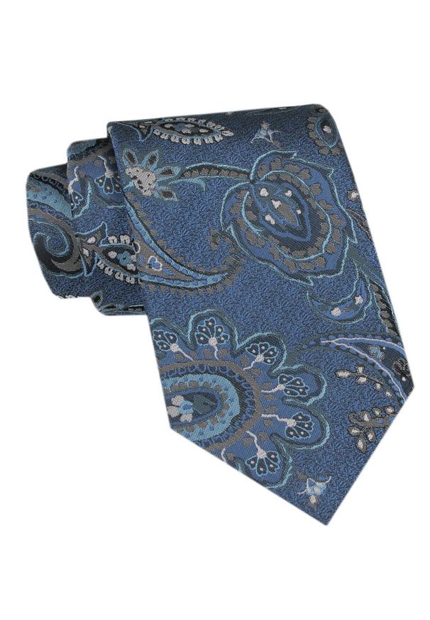 Chattier - Klasyczny Krawat Męski CHATTIER - Niebieski w Duży Wzór Kwiatowy. Kolor: niebieski. Materiał: tkanina. Wzór: kwiaty. Styl: klasyczny