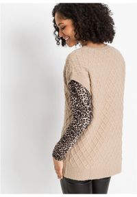 Sweter w warkocze bonprix beżowy melanż. Kolor: beżowy. Materiał: bawełna, elastan, poliamid, materiał, akryl. Wzór: melanż #5