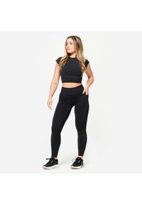 DOMYOS - Legginsy do treningu siłowego damskie Domyos seamless. Kolor: czarny, szary, wielokolorowy. Materiał: materiał, poliamid, poliester, elastan. Sport: fitness