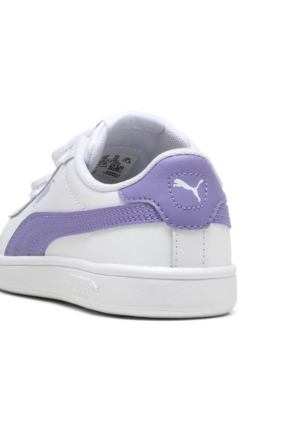 Puma - Dziecięce skórzane sneakersy Smash 3.0 V PUMA White Lavender Alert Purple. Kolor: fioletowy, niebieski, wielokolorowy, biały. Materiał: skóra. Sport: turystyka piesza