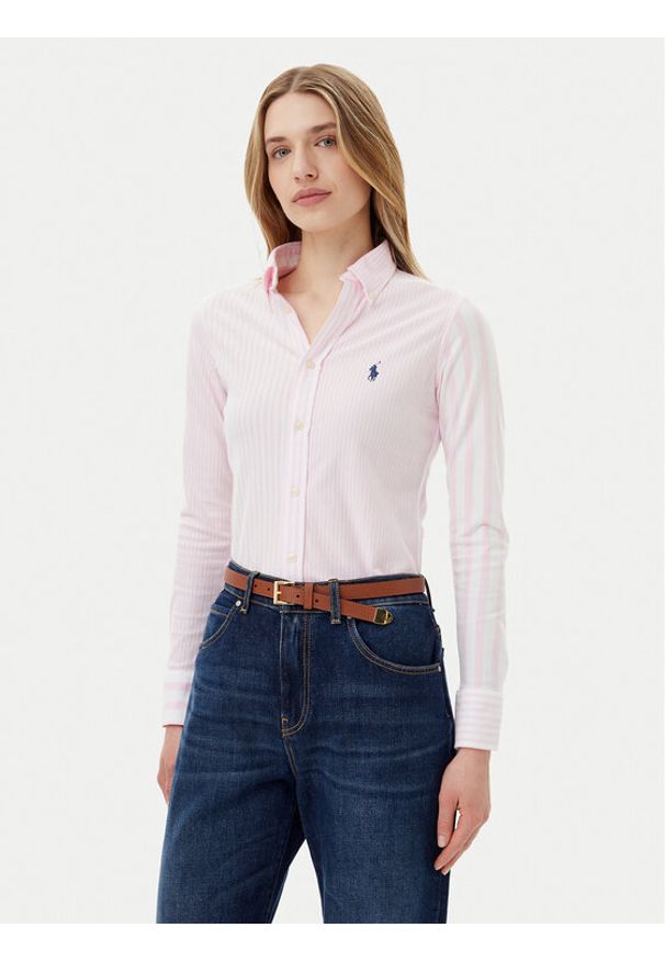 Polo Ralph Lauren Koszula 211965102001 Różowy Slim Fit. Typ kołnierza: polo. Kolor: różowy. Materiał: bawełna