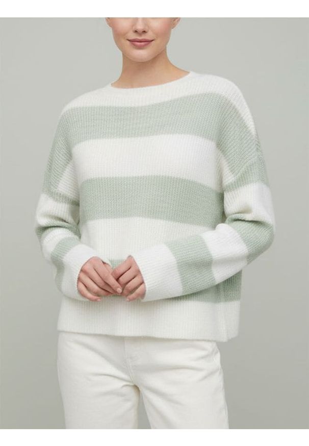 Sinsay - Sweter w pasy z okrągłym dekoltem i długim rękawem - zielony. Kolor: zielony. Długość rękawa: długi rękaw. Długość: długie
