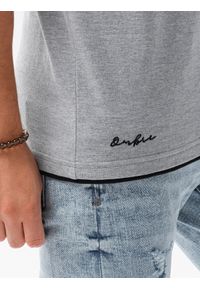 Ombre Clothing - Koszulka męska polo bawełniana - jasnoszara V7 S1382 - S. Typ kołnierza: polo. Kolor: szary. Materiał: bawełna. Wzór: nadruk. Styl: klasyczny #4