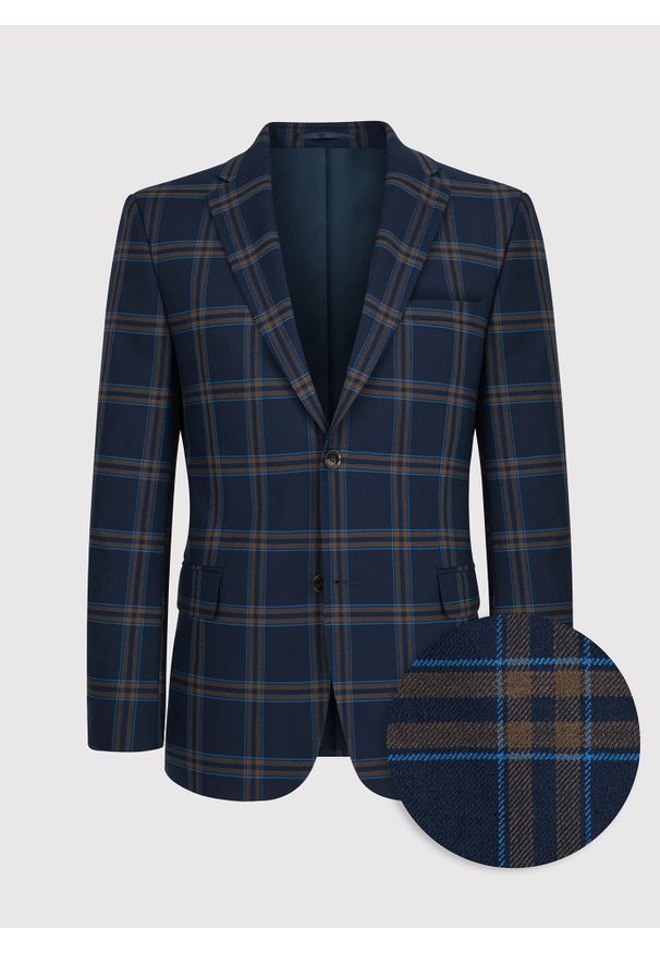 Pako Lorente - PAKO LORENTE – Granatowa marynarka garniturowa w kratę. Kolor: niebieski. Materiał: wełna. Styl: boho