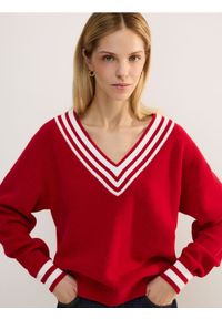 Reserved - Sweter z lnem - czerwony. Kolor: czerwony. Materiał: len #1