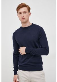 Guess sweter z domieszką wełny męski kolor granatowy lekki. Kolor: niebieski. Materiał: wełna. Długość rękawa: długi rękaw. Długość: długie