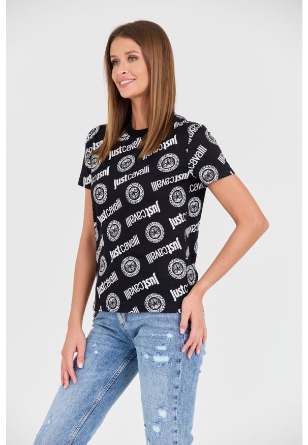 Just Cavalli - JUST CAVALLI Czarny t-shirt R Logo Tigre. Kolor: czarny