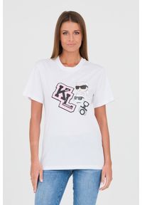 Karl Lagerfeld - KARL LAGERFELD Biały damski t-shirt Ikonik Varsity Tee, Rozmiar M. Kolor: biały. Materiał: bawełna #1