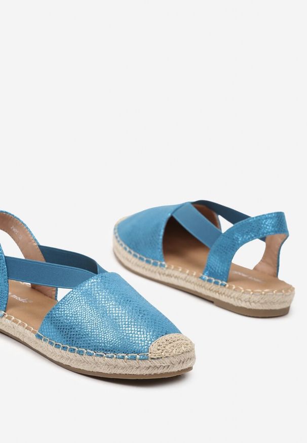 Renee - Niebieskie Espadryle z Ekoskóry na Płaskiej Podeszwie Cecilas. Okazja: na co dzień. Kolor: niebieski. Materiał: len. Sezon: lato. Obcas: na płaskiej podeszwie. Styl: boho, casual