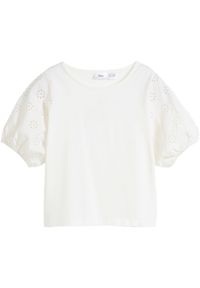 bonprix - Shirt dziewczęcy z dżerseju z bawełny organicznej. Kolor: biały. Materiał: jersey, bawełna. Wzór: ażurowy