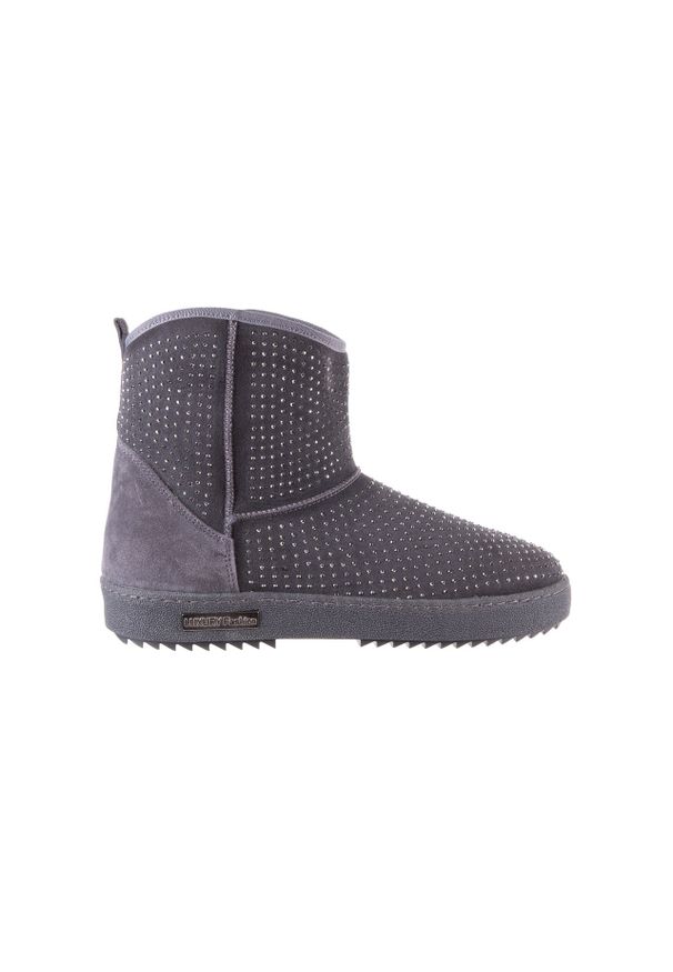 Śniegowce Bayla-161 7063 Szare, Skóra naturalna - 37. Zapięcie: bez zapięcia. Kolor: szary. Materiał: skóra. Szerokość cholewki: normalna. Wzór: aplikacja. Obcas: na obcasie. Wysokość obcasa: średni