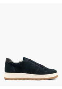 Ryłko - Granatowe sneakersy męskie. Kolor: niebieski. Materiał: welur, skóra. Styl: street, sportowy