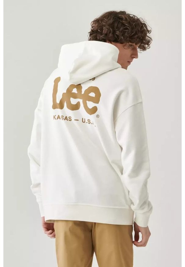 Lee - LEE LOOSE HOODIE MĘSKA BLUZA Z KAPTUREM LOGO ECRU L83SSPNQ 112145616. Typ kołnierza: kaptur