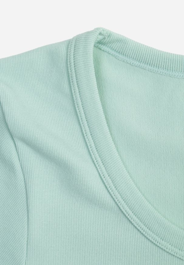 Renee - Jasnozielony Krótki T-shirt Basic z Okrągłym Dekoltem Gresalor. Okazja: na co dzień. Kolor: zielony. Materiał: zamsz, jeans. Długość: krótkie. Styl: casual, klasyczny