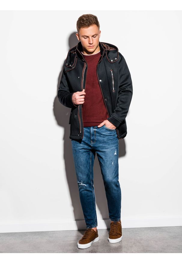 Czarny płaszcz Ombre Clothing z kapturem