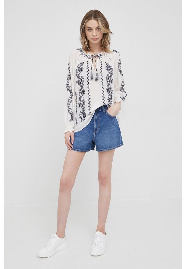 Lee szorty jeansowe damskie kolor granatowy high waist. Okazja: na co dzień. Stan: podwyższony. Kolor: niebieski. Materiał: jeans. Styl: casual