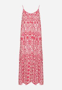 Born2be - Różowa Sukienka z Bawełny z Geometrycznym Motywem Koladiela. Okazja: na spacer. Kolor: różowy. Materiał: bawełna. Długość rękawa: na ramiączkach. Wzór: geometria. Sezon: lato #5