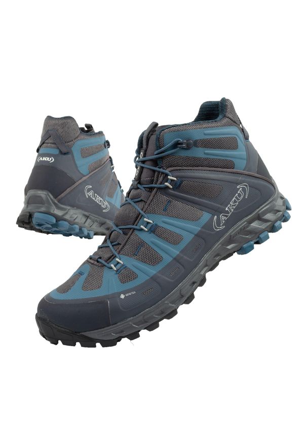 Buty trekkingowe męskie Aku Selvatica Mid GORE-TEX. Kolor: wielokolorowy, niebieski, szary. Materiał: tkanina. Szerokość cholewki: normalna. Technologia: Gore-Tex