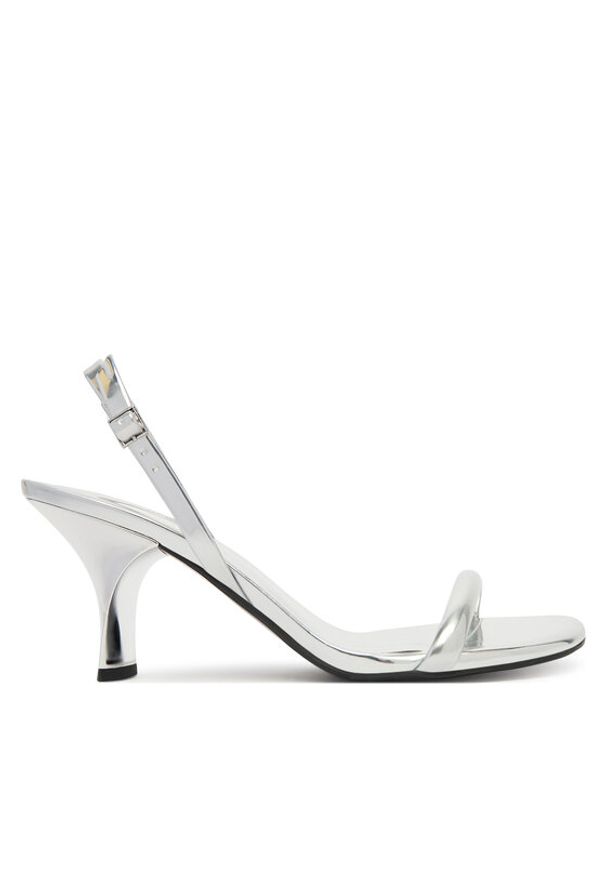 Calvin Klein Sandały Sculpt Kitt Heel Strappy Lth Met HW0HW02709 Srebrny. Kolor: srebrny. Materiał: skóra
