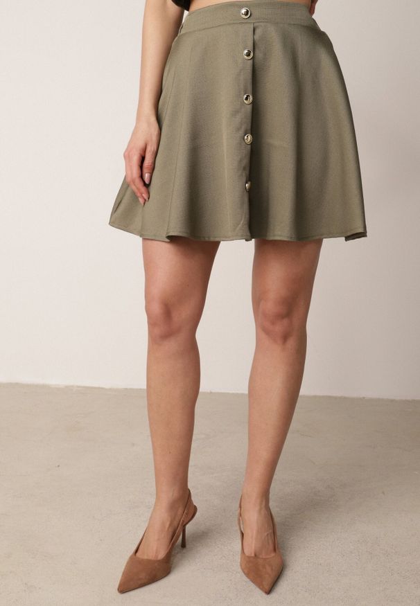 Born2be - Zielony Elegancki Komplet Kamizelka i Rozkloszowana Spódnica z Guzikami Merireida. Kolor: zielony