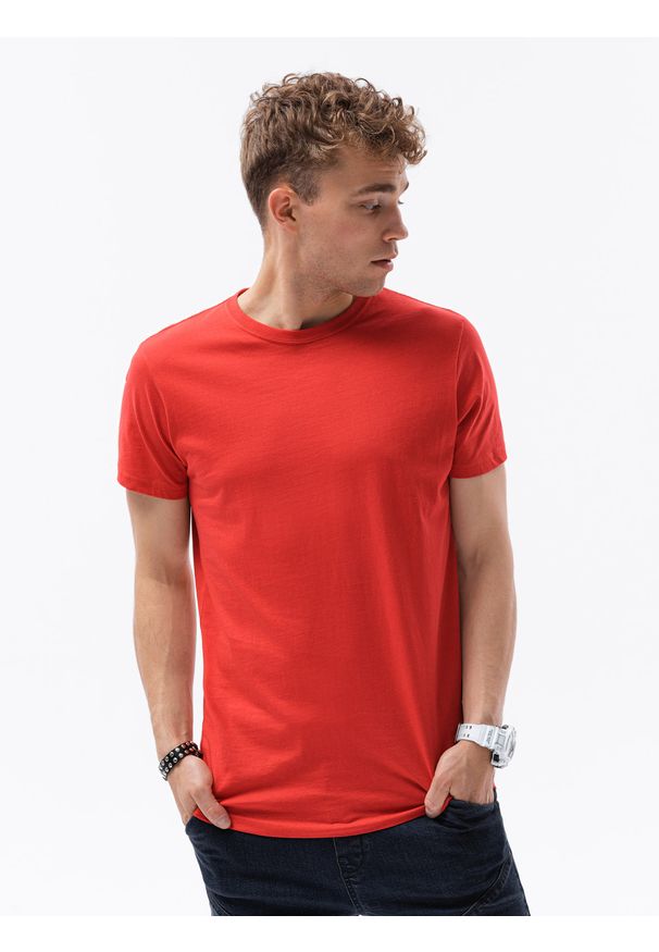 Ombre Clothing - T-shirt męski bawełniany basic S1370 - czerwony - XXL. Kolor: czerwony. Materiał: bawełna. Styl: klasyczny