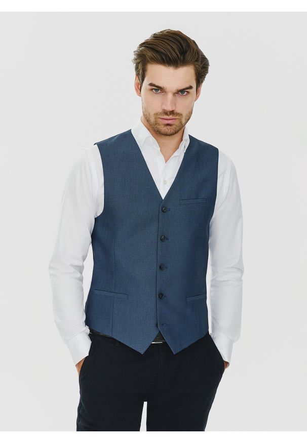 Pako Lorente - PAKO LORENTE – Granatowa kamizelka męska. Okazja: na ślub cywilny, na wesele. Kolor: niebieski