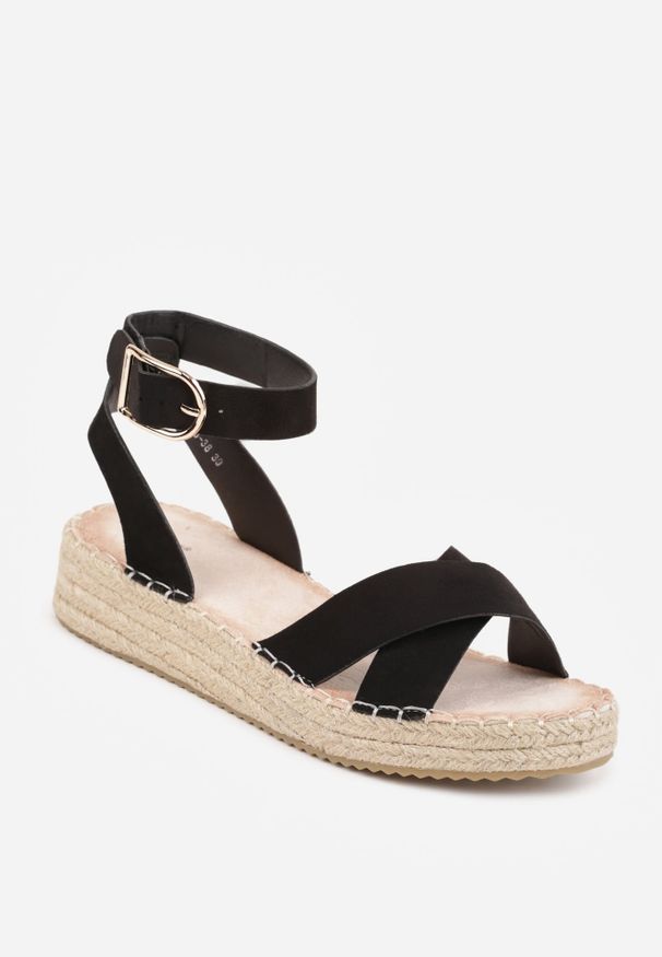 Renee - Czarne Sandały z Plecionki w Stylu Boho VICES z Paskami w Kształcie X Nahmala. Okazja: na co dzień. Zapięcie: pasek. Kolor: czarny. Wzór: aplikacja, paski. Sezon: lato. Styl: boho