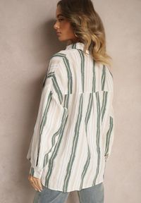 Renee - Beżowa Casualowa Koszula z Bawełny w Paski Sileata. Okazja: na co dzień. Kolor: beżowy. Materiał: bawełna. Wzór: paski. Styl: casual