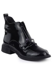 marka niezdefiniowana - Skórzane botki damskie lakierowane czarne Gino Fabiani 9284. Kolor: czarny. Materiał: skóra. Styl: elegancki