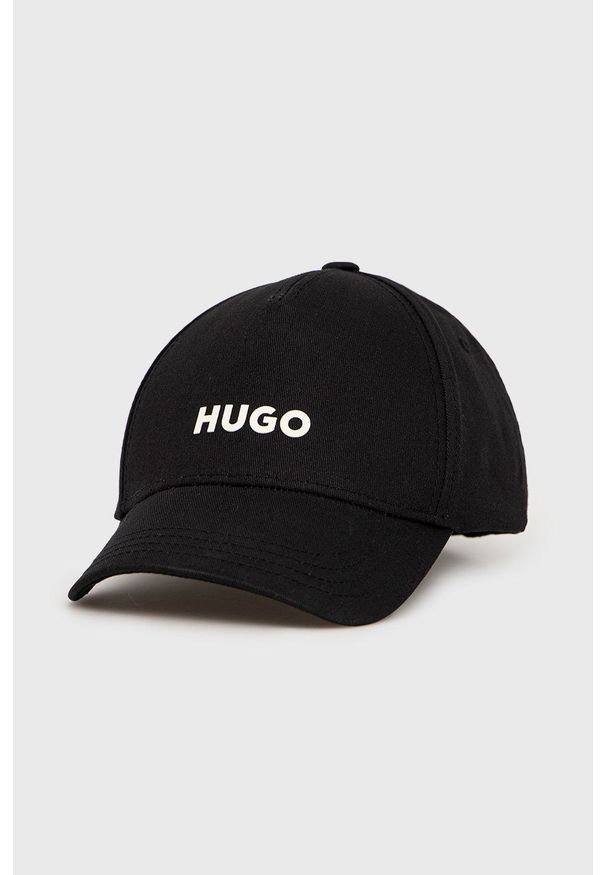 Hugo czapka bawełniana 50469408 kolor czarny z nadrukiem. Kolor: czarny. Materiał: bawełna. Wzór: nadruk