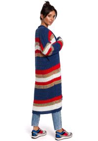 Sukienki.shop - Długi sweter w kolorowe pasy kardigan narzutka z modnym splotem. Okazja: na spacer, na co dzień. Materiał: dzianina, jeans, akryl, materiał. Długość rękawa: długi rękaw. Długość: długie. Wzór: kolorowy, ze splotem. Sezon: zima, jesień. Styl: casual, elegancki #3