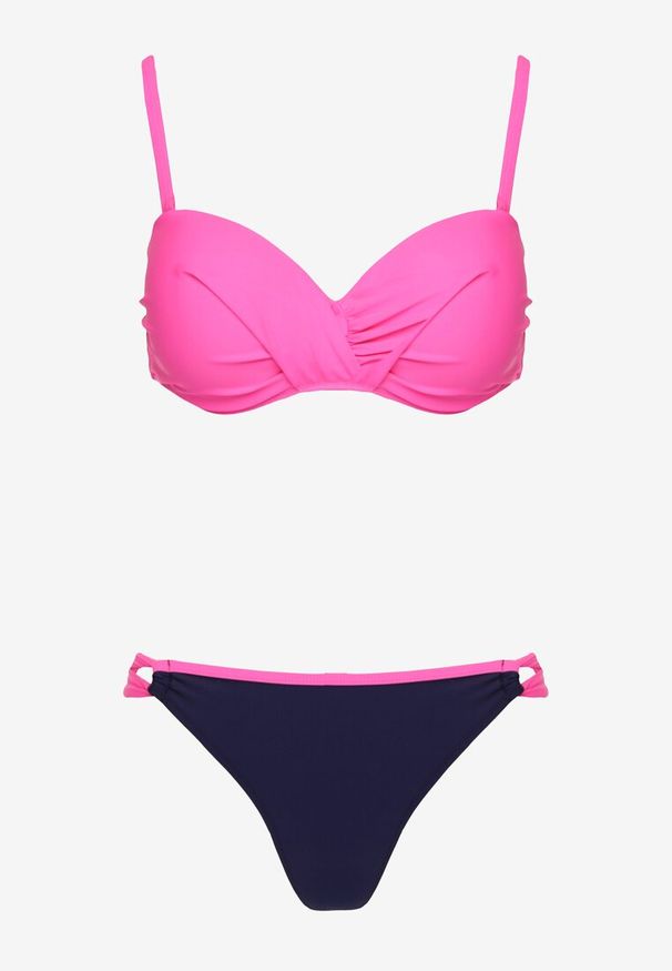 Renee - Różowe Bikini Majtki Figi i Biustonosz z Marszczeniem Sepiana. Kolor: różowy