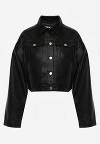 Renee - Czarna Kurtka Ramoneska Cropped o Fasonie Koszulowym Savarinda. Kolor: czarny. Materiał: poliester, koronka. Styl: rockowy #3