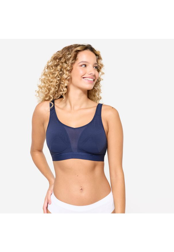 Stanik sportowy Decathlon. Kolekcja: plus size. Materiał: skóra, materiał, elastan. Sport: fitness