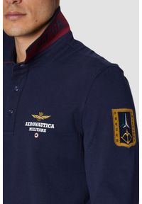 Aeronautica Militare - AERONAUTICA MILITARE Granatowy męski longsleeve polo Jersey. Typ kołnierza: polo. Kolor: niebieski. Materiał: jersey. Długość rękawa: długi rękaw