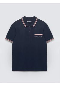 Big-Star - Koszulka męska polo z kontrastowym wykoŅczeniem granatowa Polos 403. Okazja: na co dzień, na spotkanie biznesowe. Typ kołnierza: polo. Kolor: niebieski. Materiał: dzianina. Wzór: nadruk, ze splotem. Styl: casual, biznesowy, elegancki #6