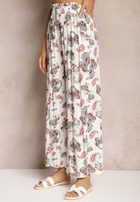 Renee - Biało-Różowe Bawełniane Spodnie Boho w Stylu Palazzo z Gumką w Pasie i Wysokim Stanem Pravia. Stan: podwyższony. Kolor: biały. Materiał: bawełna. Sezon: lato. Styl: boho #4