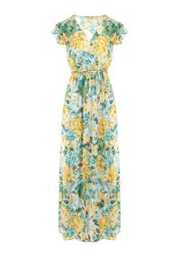 Born2be - Zielono-Beżowa Sukienka Vevera. Okazja: na co dzień. Typ kołnierza: dekolt w kształcie V. Kolor: zielony. Długość rękawa: krótki rękaw. Typ sukienki: proste. Styl: casual #3