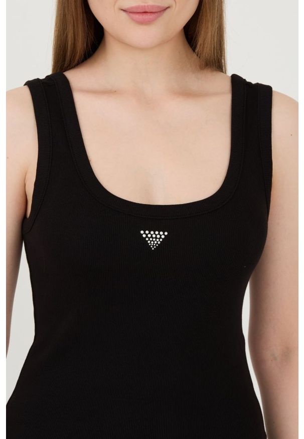 Guess - GUESS Czarny damski top Triangle Bling Rib Tank, Rozmiar S. Kolor: czarny